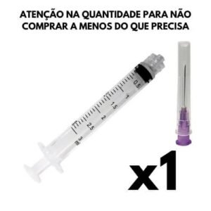 Seringa Luer Lock 3ml + Agulha Hipodérmica 20mm X 0,55mm 24g (Roxa)