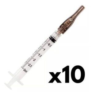 Kit 10 Seringas Luer Lock 3ml C Agulha De Segurança-30mm X 0,7mm 22g (Preta)