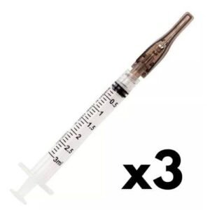 3x Seringas Luer Lock 3ml C Agulha De Segurança 30mm X 0,7mm 22g (Preta)
