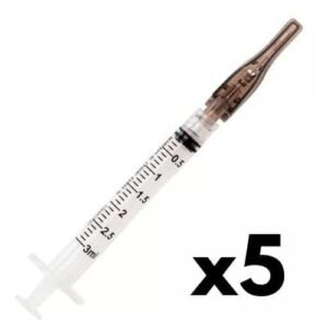 5x Seringas Luer Lock 3ml C Agulha De Segurança 30mm X 0,7mm 22g (Preta)